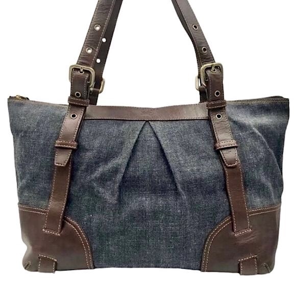 BURBERRY Denim Shoulder Bag Brown Leather Top Zip Closure Blue Label RARE - Picture 17 of 17